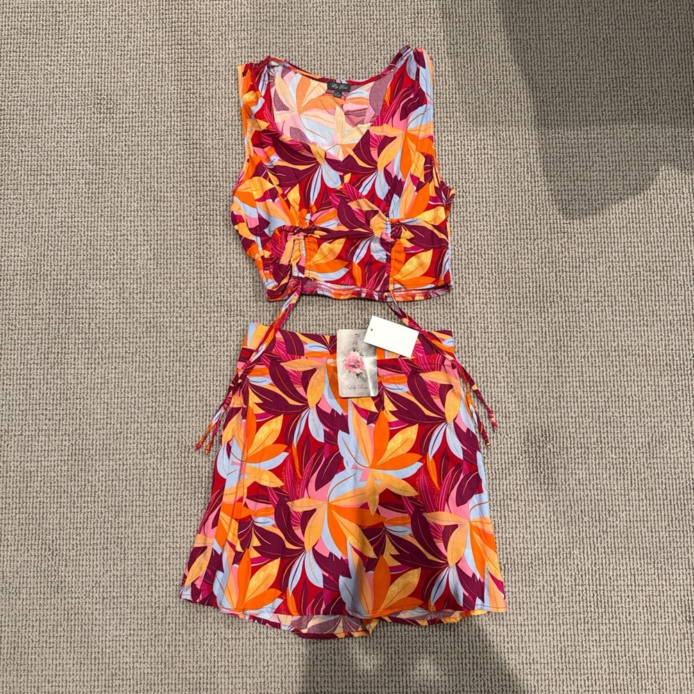 Vibrant Floral Skirt and Top Beach Set